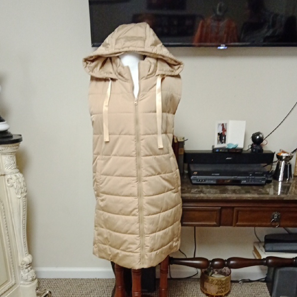 Tan Hooded Puffer Vest for Women